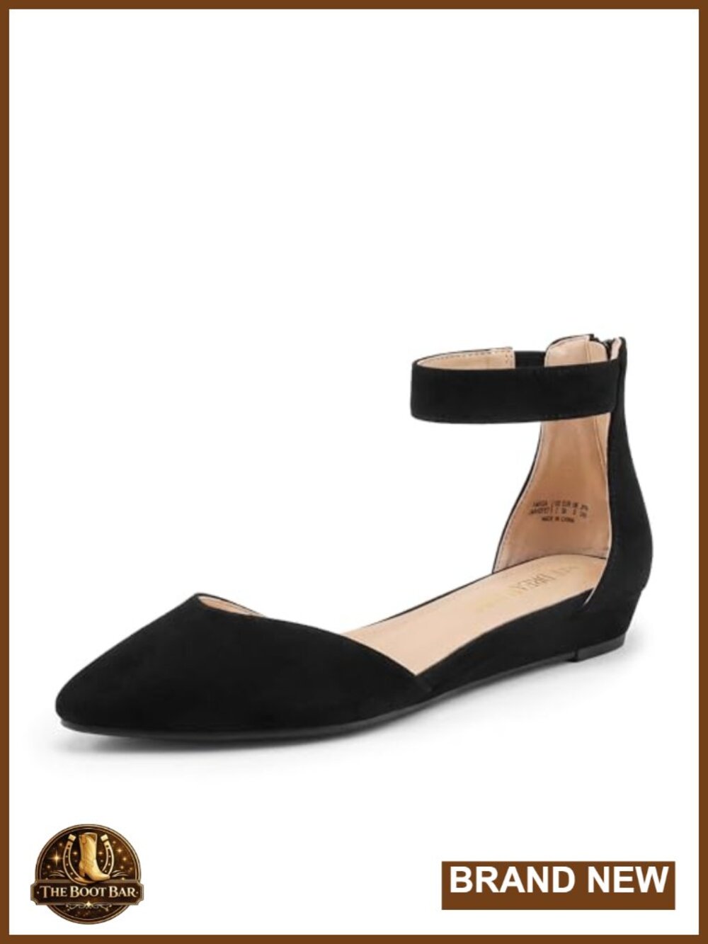 Ankle Strap Flats Pointed Toe Low Wedge with Zipper Comfortable Womens Shoes